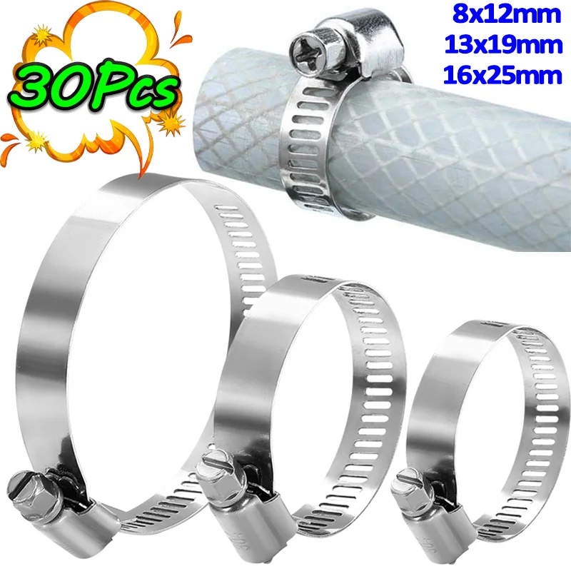 10-30Pcs Adjustable Stainless Steel Screw Band Hose Clamps Car Fuel Hose Clamps Pipe Clamp Worm Gear Clip Water Pipes Fasteners