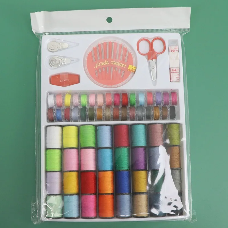 64Roll Nähgarn-Werkzeugset mit Schere, Häkelnadel, Nadel, mehrfarbig, zufälliges Schiff, Haushalt, DIY, handgefertigtes Nähzubehör