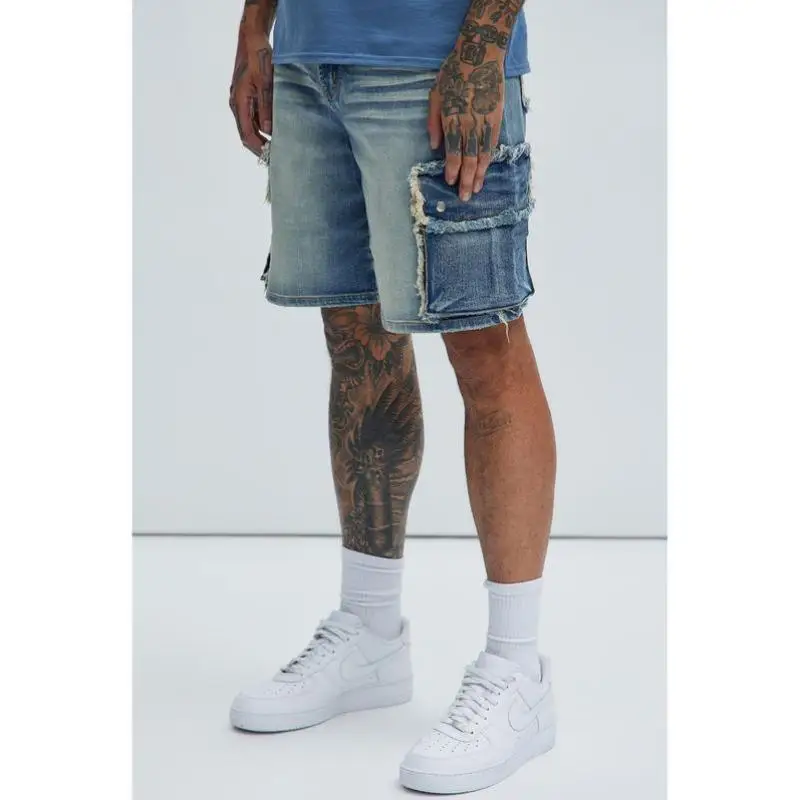 

Men's Light Blue Denim orts New Cross-Border Sle Fce Lined V-Ne Seven-Quarter Sve Youth Faion Autumn Collection