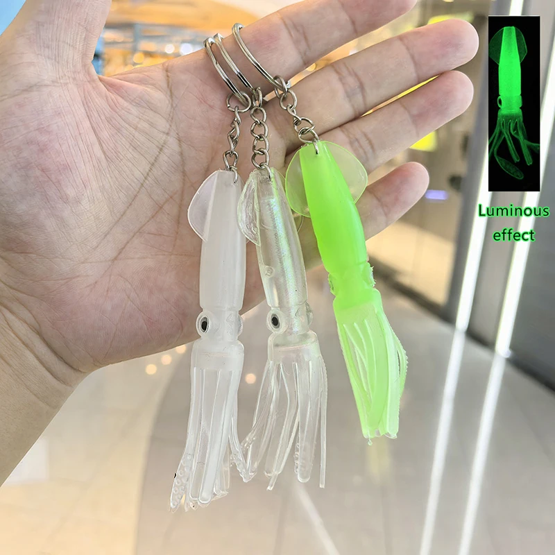 Unique Keychain Simulated Squid Fishing Lure Luminous Keyring Bag Pendant Jewelry Backpack Decoration Accessories Friend Gift