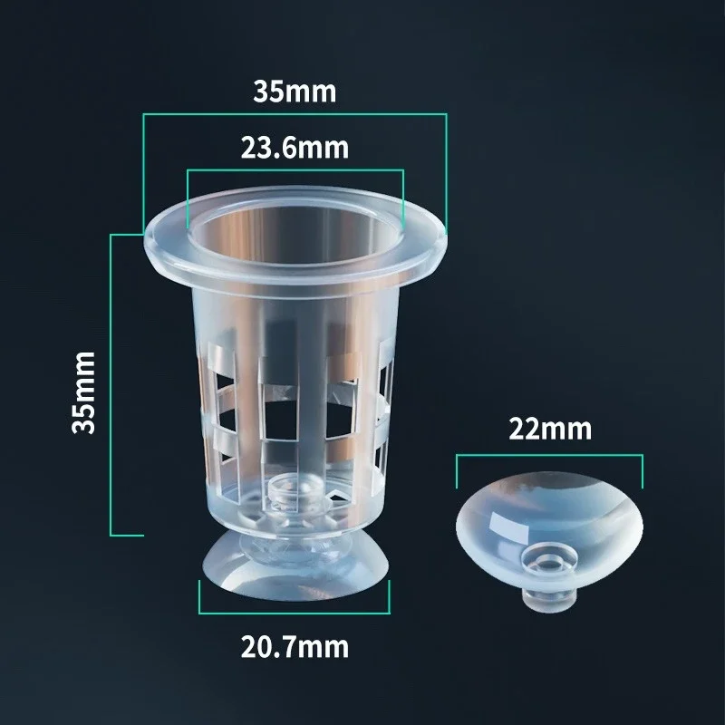 5 Stück transparente Kunststoff-Pflanzbecher für Aquarien mit Saugfuß – Wassergras-Pflanzgefäße zur Dekoration von Süßwasser-Aquarien – Detail 2
