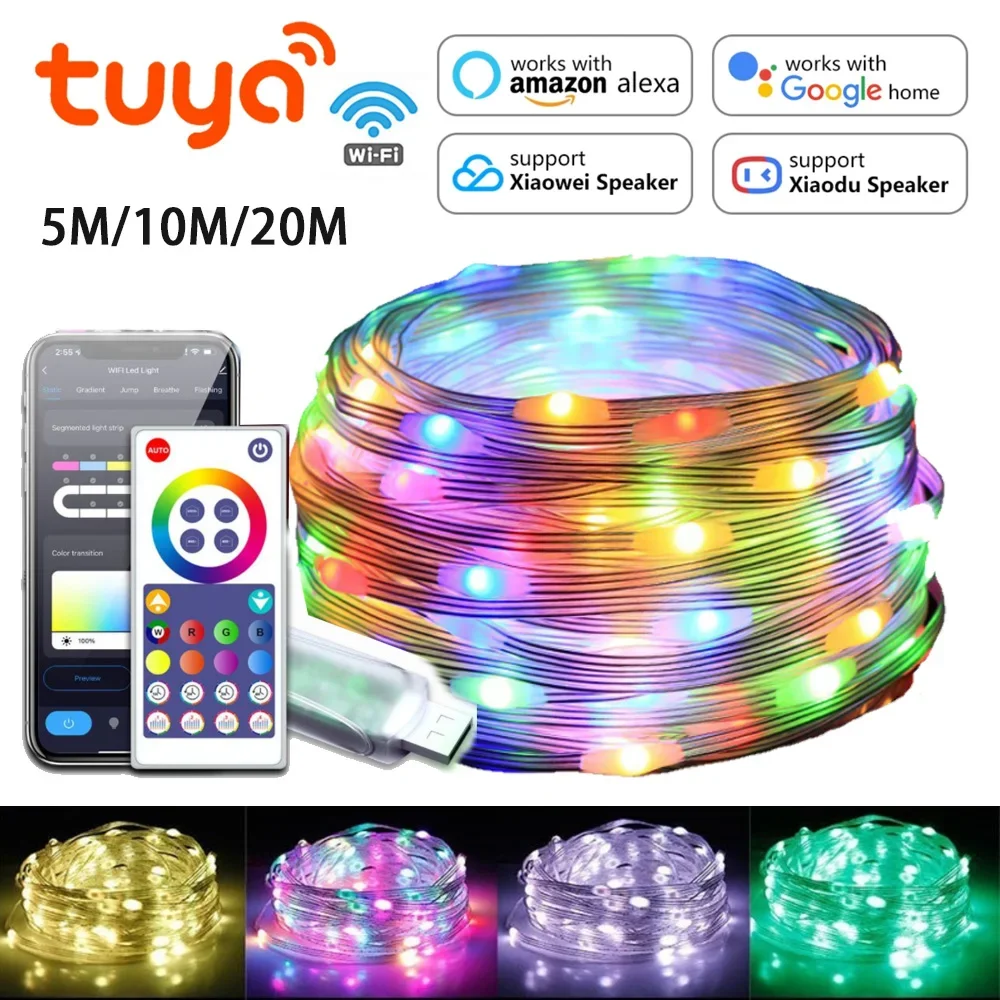 

USB Christmas RGBIC String Light Smart Tuya WIFI Remote Control 5M 10M 20M String Light WS2812 Music Waterproof Fairy Lights