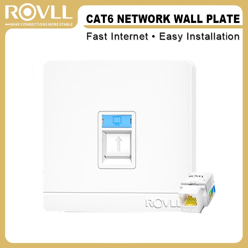 ROVLL Cat6 RJ45 Keystone Jack 90° Punch Down with Wall Plate Kit UTP Ethernet Network Module for Faceplate Panel