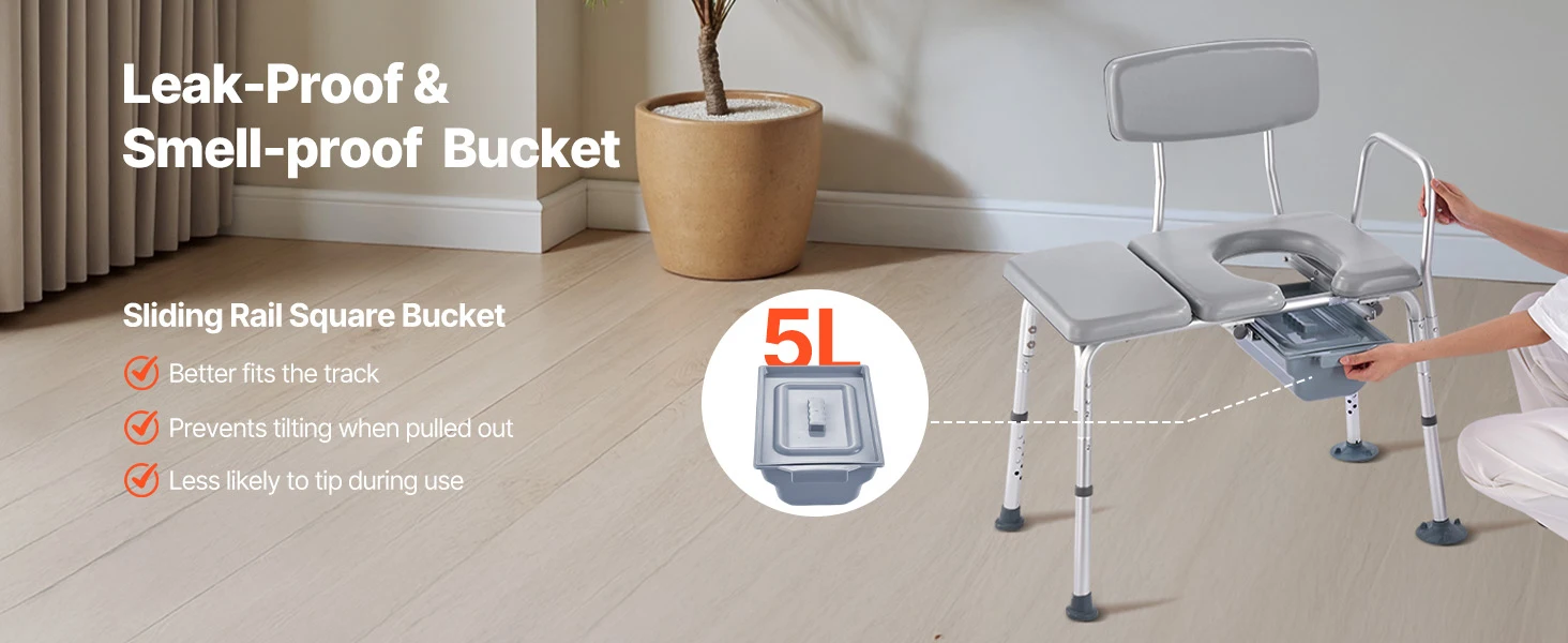 SucceBuy 500 lbs 4-in-1 Bedside Commode Chair with Padded Seat and Backrest Detachable 5L Bucket Adjustable Height for Seniors