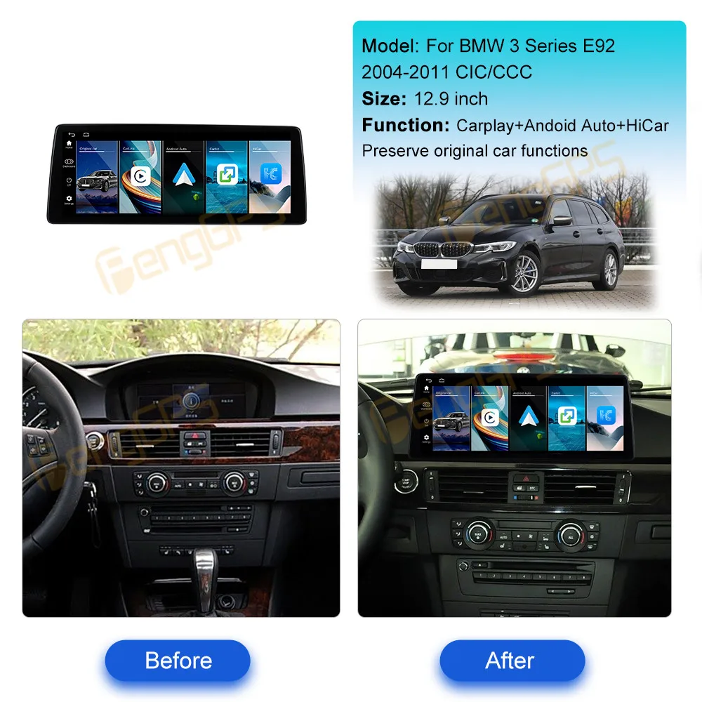 لينكس راديو السيارة CarPlay لسيارات BMW 3 Series CIC-CCC 2004-2011 12.9 بوصة تعمل باللمس مشغل وسائط متعددة نظام تحديد المواقع والملاحة رئيس وحدة