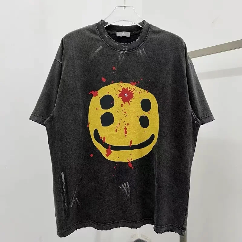 Heavy duty Washed Black Vintage Splattered Ink Pattern Printed T- Shirt High Street Hip Hop Oversized Man Woman Tops T Shirt