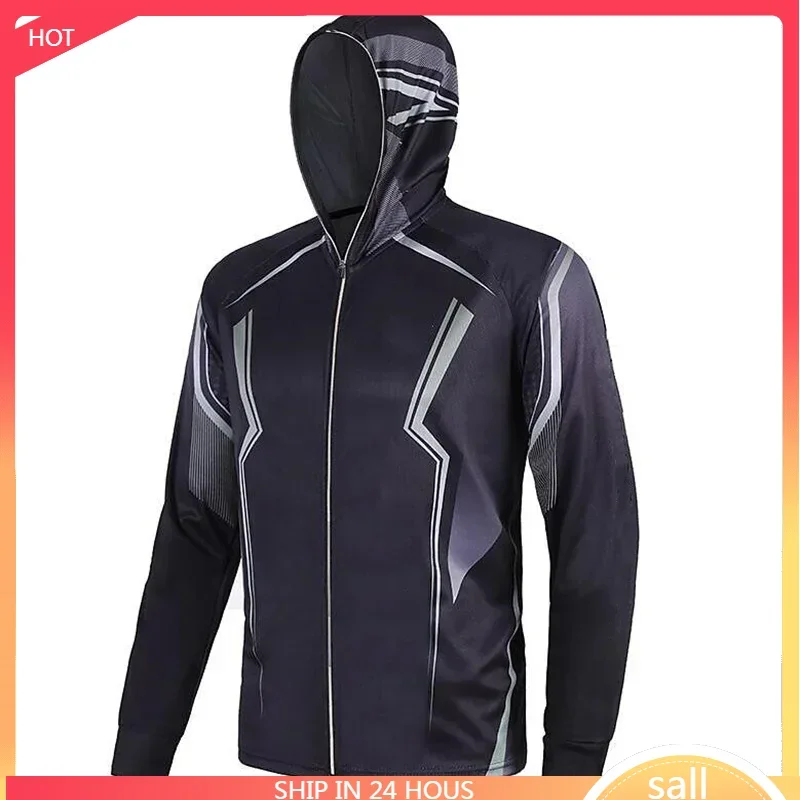 الرجال طويلة الأكمام حماية من الأشعة فوق البنفسجية مع هوديي مقاوم للماء الصيد هوديي التسامي ملابس الصيد قمصان الطباعة الرقمية #1