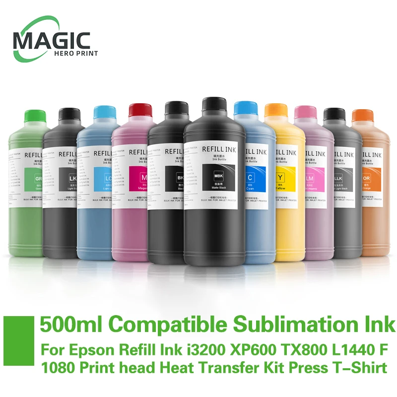 500ml Sublimation Ink Compatible For Epson Refill Ink i3200 XP600 TX800 L1440 F1080 Print head Heat Transfer Kit Press T-Shirt