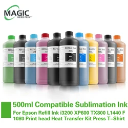 500ml Sublimation Ink Compatible For Epson Refill Ink i3200 XP600 TX800 L1440 F1080 Print head Heat Transfer Kit Press T-Shirt