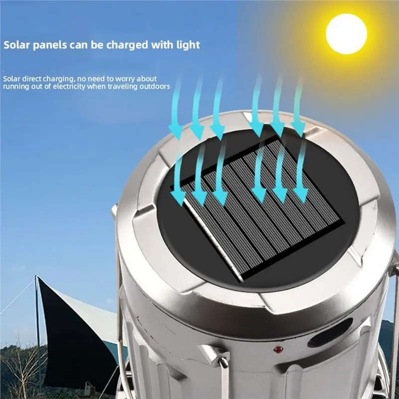 A84E-2-In-1 Solar Camping Lantern With LED Light And Adjustable Fan, USB Charging Station US Plug