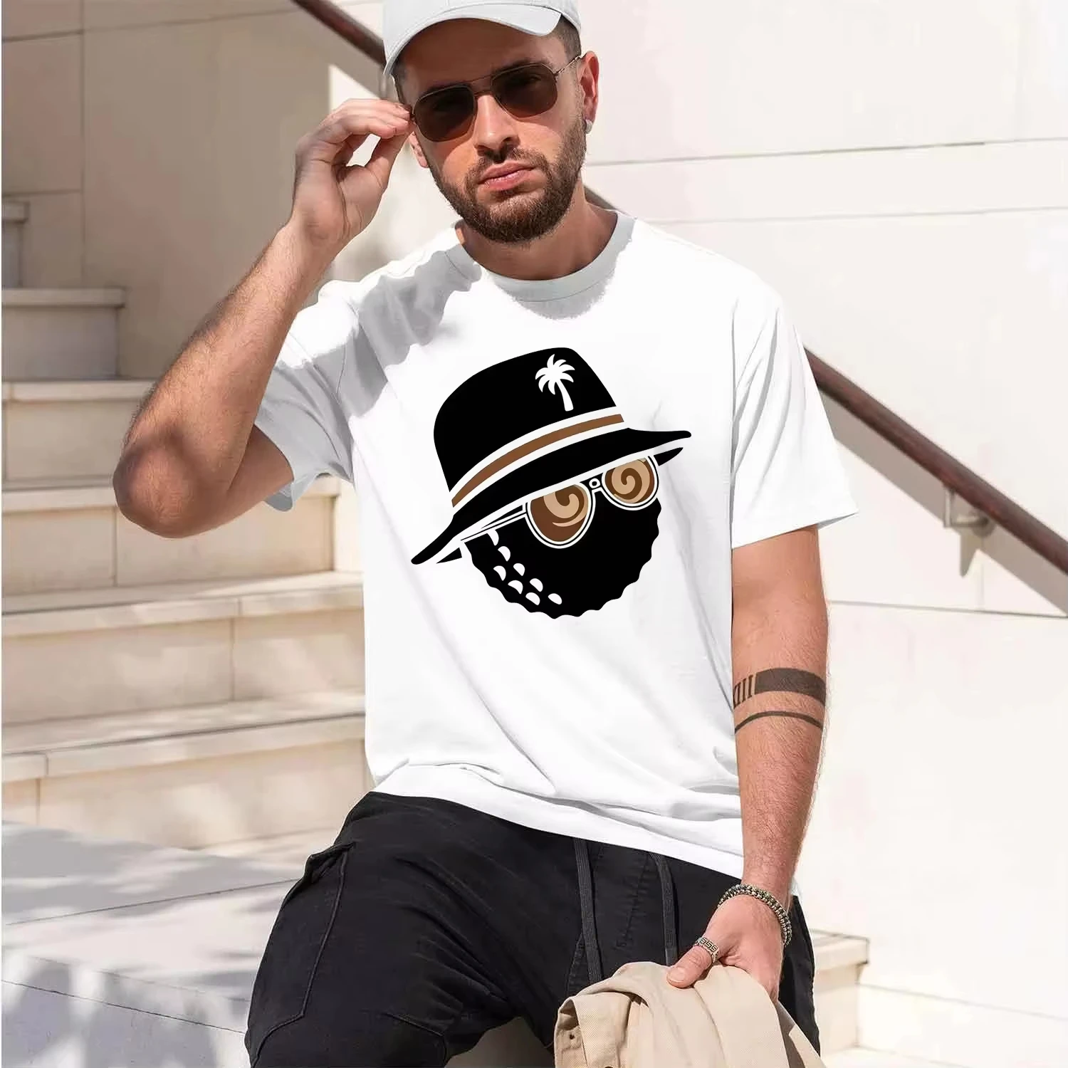 Y2k Sale Unisex Trendy Graphic T-shirt with Bucket Hat and Sunglasses Print Perfect for 2026 Summer Streetwear