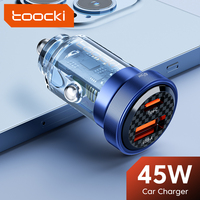 Toocki 45W USB Type C Car Charger QC PD 3.0 30W Transparent Car Phone Charger For iPhone 16 15 14 Pro Max Samsung Xiaomi Huawei