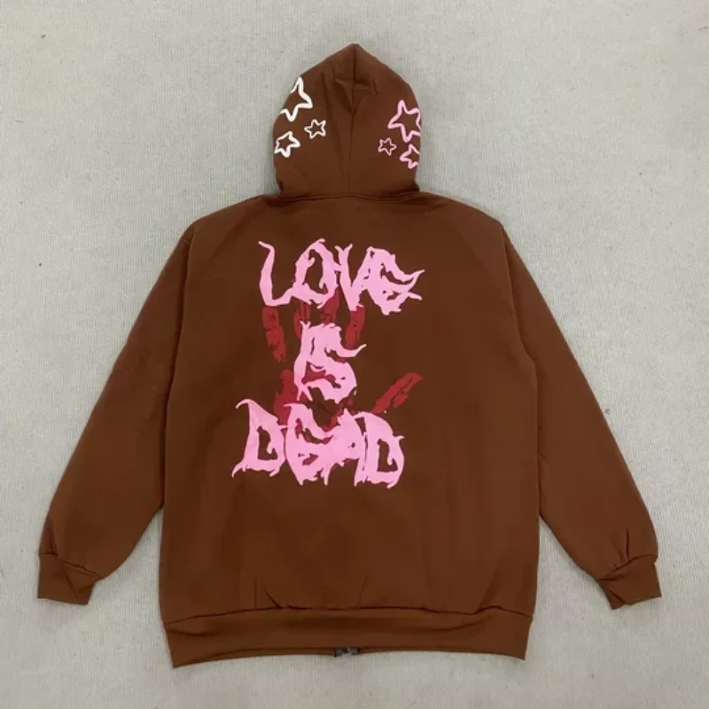 Mode Herbst Winter Straße Kontrast Brief Schaum Gedruckt Top männer frauen Voll Zipper Mit Kapuze Lose Beiläufige Sweatshirt Mantel