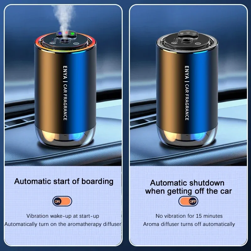 Smart Car Air Freshener, Automatic Car Air Freshener Diffuser with Ambient Light, Car Diffuser with 2 Essential Oil Cartridges,