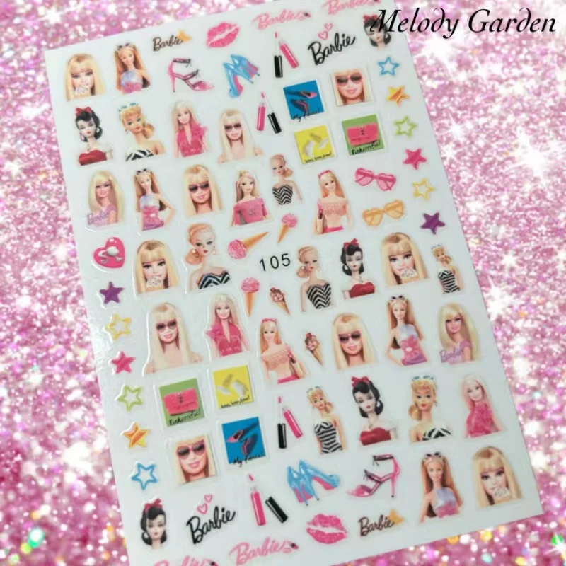 1 Stuks Cartoon Barbie Prinses 3d Nail Stickers Roze Nail Art Decoratie Zelfklevende Nagel Stickers Druk Op Nagels Manicure