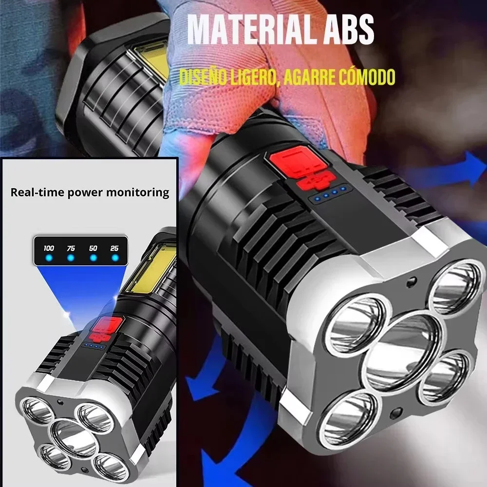 5 مصابيح LED عالية الطاقة مصابيح كاشفة للتخييم قابلة لإعادة الشحن مع ضوء جانبي 3 أوضاع إضاءة للتخييم والمغامرة في الهواء الطلق #6