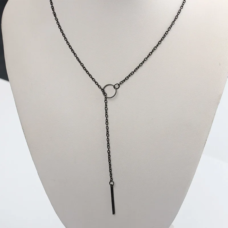 Simple Fashion Plated Gold Metal Chain Necklace For Women Circle Long Strip Pendant Temperament Jewelry Accessories