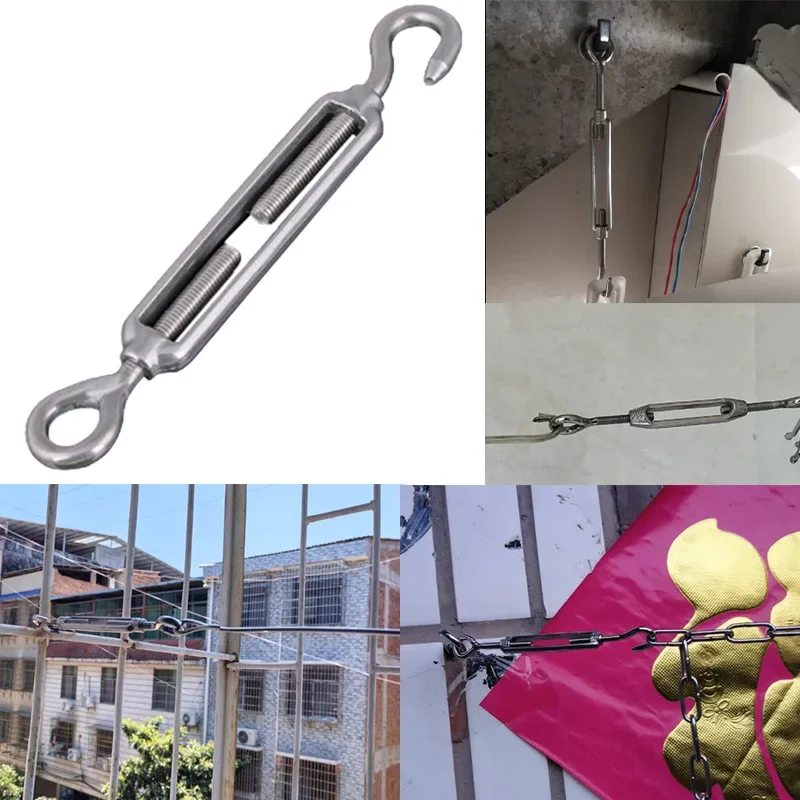 1Pcs M4 M5 M6 M8 M10 OC Type Turnbuckle 304 Stainless Steel Wire Rope Tension Adjuster Chain Rigging Hook Eye