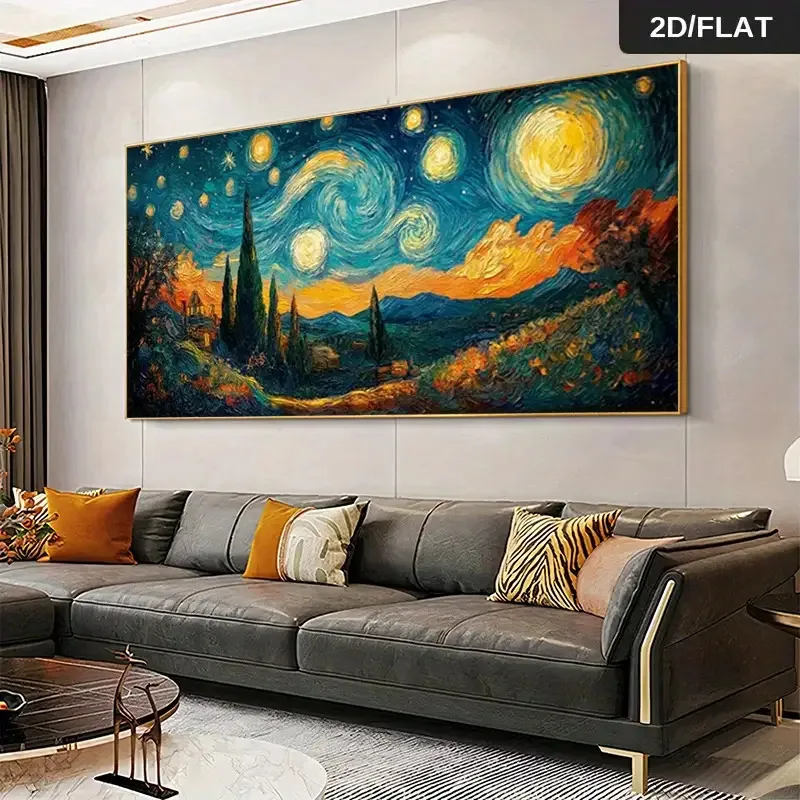 2D/Flat Large Abstract Van Gogh Starry Night Canvas Wall Art - Unframed Modern Swirling Sky Canvas Prints for Living Room Decor