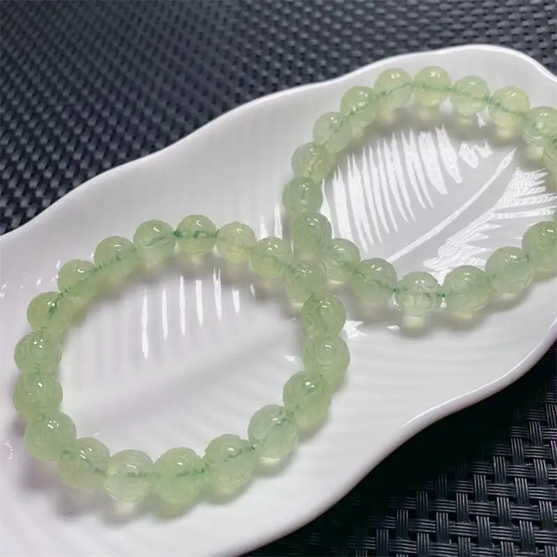 10.5MM Natural Prehnite Mosaic Bead Bracelet Gemstone Round Bead Crystal Healing Women Men Fine Jewelry Gift 1PCS