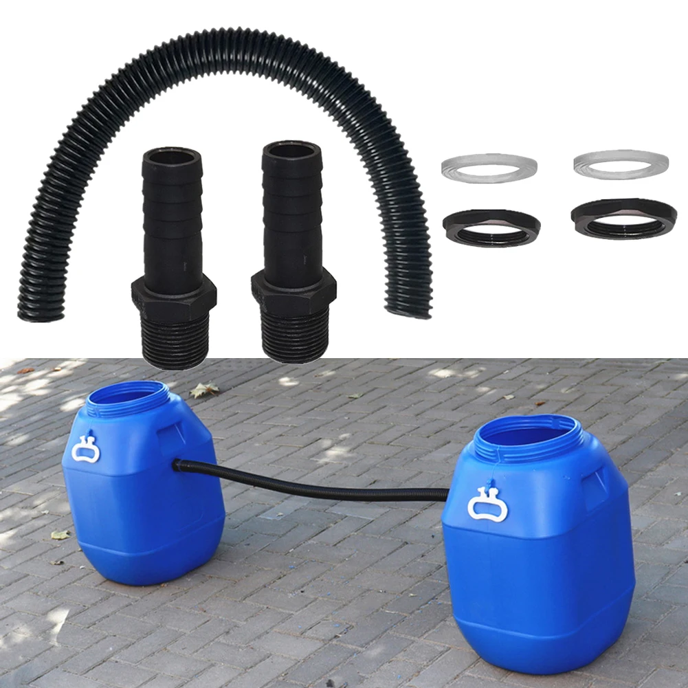 Water Butt Coupling Kit for 3/4 Thread Systems with 50cm Pipe Extension and Complete Hardware to Link Two Collection Units