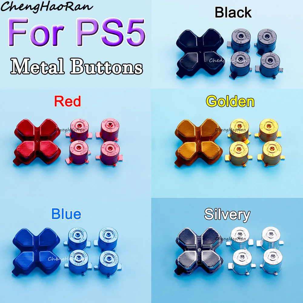 1 Set Metal ABYX & Metal Cross Direction Buttons for PS5 Controller Joystick Thumbcap Button Replacement Repair Accessories