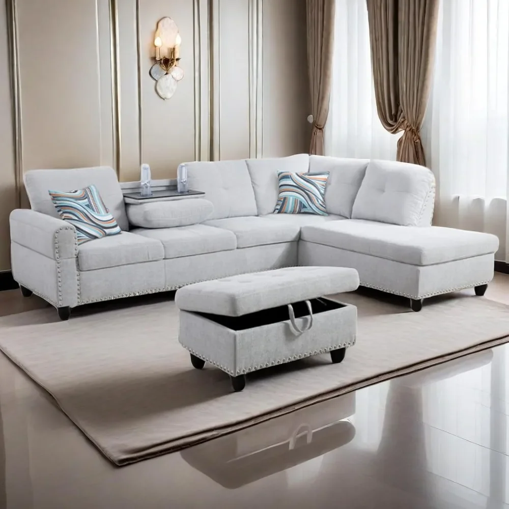 L-shaped sectional sofa, modern nail head comfortable leisure sofa, living room apartment sofa