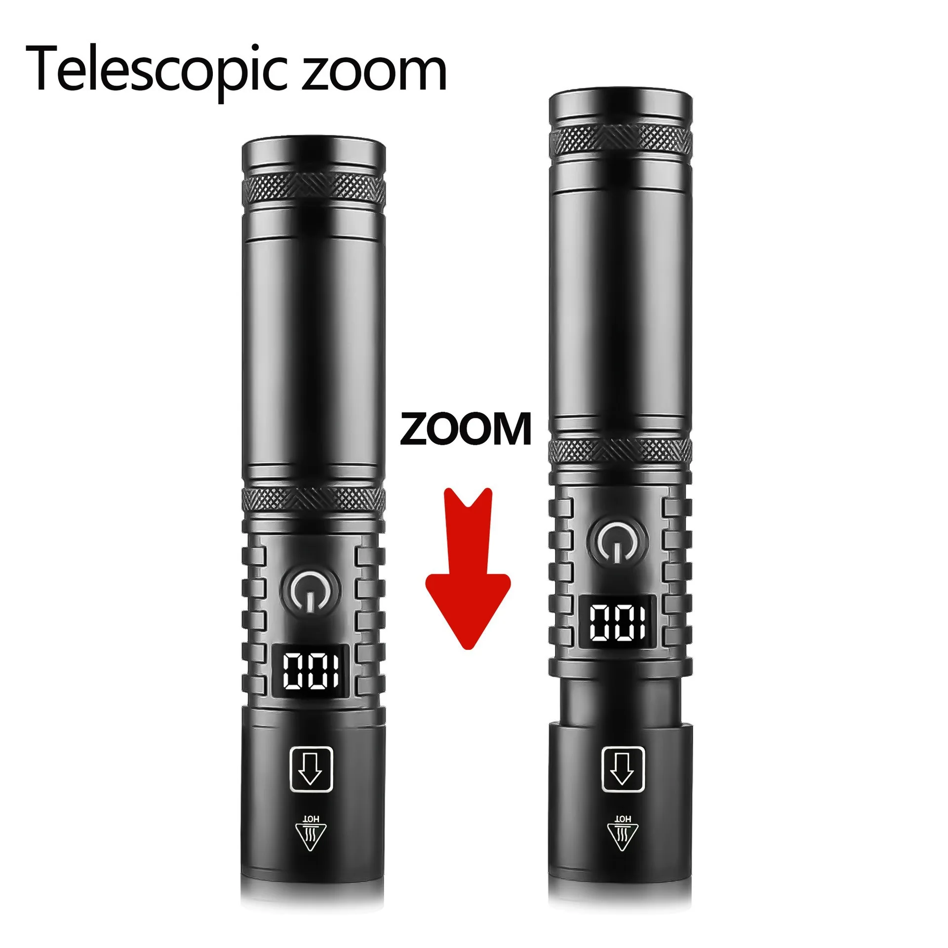 White laser flashlight outdoor high-power waterproof flashlight digital display multifunctional charging strong light flashlight