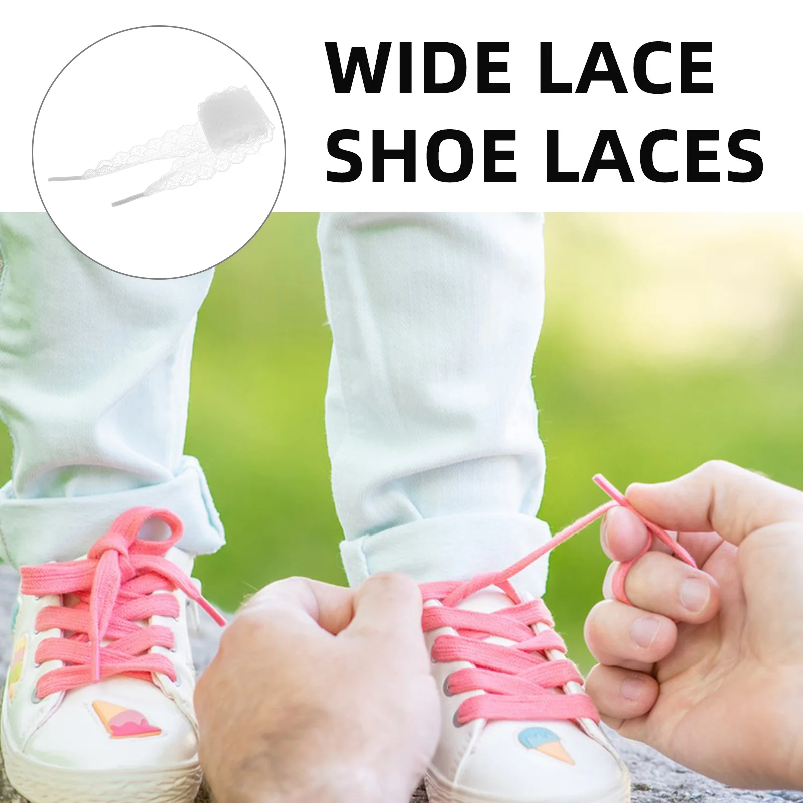 

2pcs White Elastic Lace Shoelaces for Heels High Anti-loose Ribbons Wide Shoe Decoration Girl Accessory Flat Embroidered Ribbon