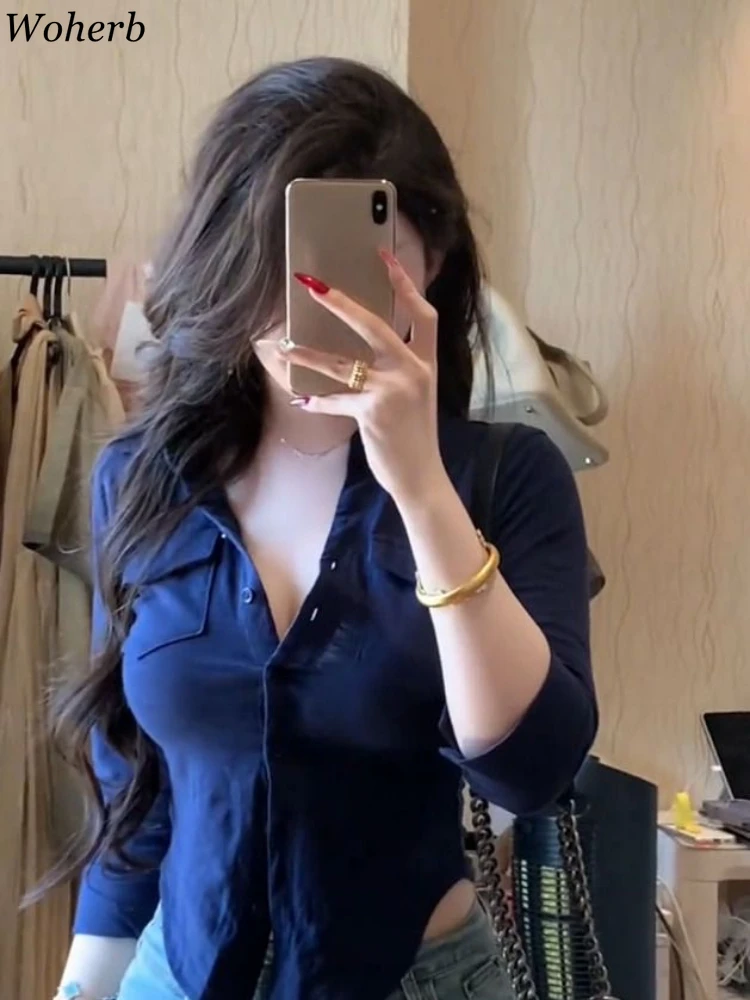 

Blusas Mujer De Moda 2022, туника с длинными рукавами Y2k, блузки для женщин, укороченные топы нестандартной формы, модная сексуальная корейская винтажная однотонная блузка