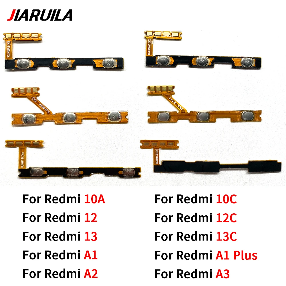 50Pcs，NEW Power on/off Volume Key Button Flex Cable Ribbon For Xiaomi Redmi 14C 13 13C 12 12C 10X 4G 5G 10A 10C 10 2022 10 Prime