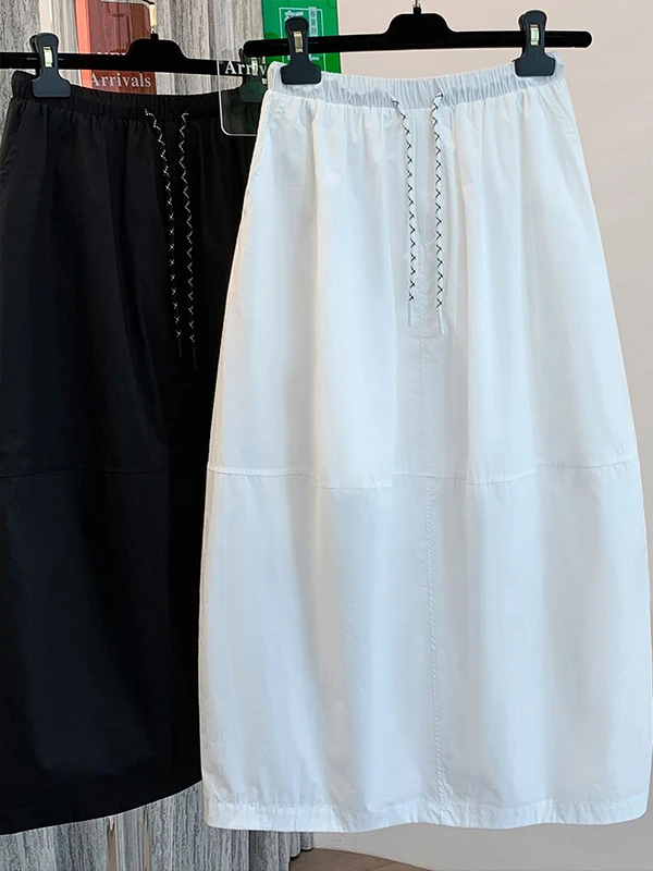 Falda Midi acampanada Simple de Color versátil, faldas de verano adelgazantes con cintura elástica Dstring de talla grande para mujer