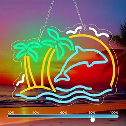 Palm Tree&Dolphin Neon Light Sign Dimmable Neon Sign For Wall Living Room Party Shop Club Office Bar Wedding Decor Birthday Gift