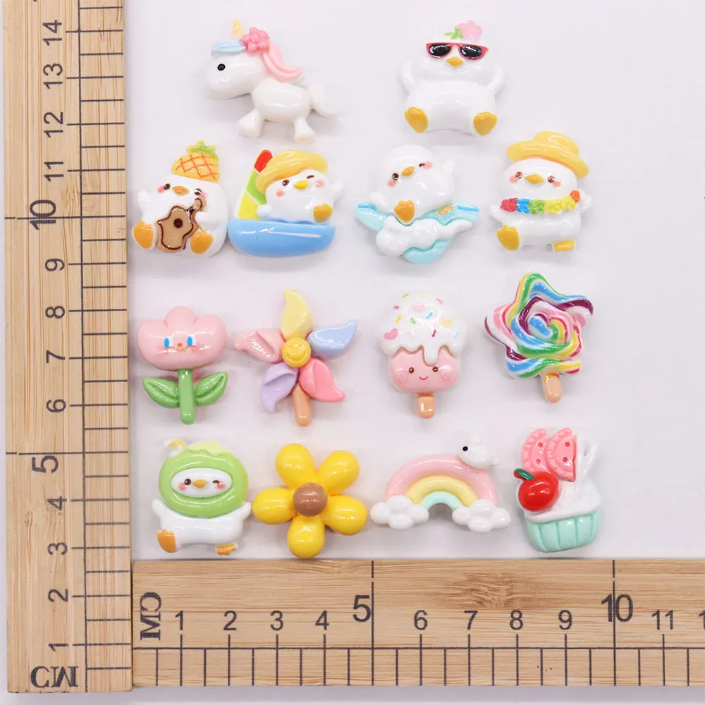 1-14PCS Resin Shoe Charms Kawaii Animal Duck Cake Flower Rainbow Ice Cream Candy Buckle Clogs Pins Hole Shoes Ornaments Slipper