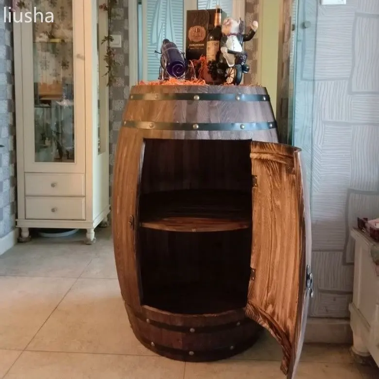 Wine barrel locker Open door oak barrel wine cabinet Decorative wooden wine barrel, red wine barrel, winery bar, beer barrel