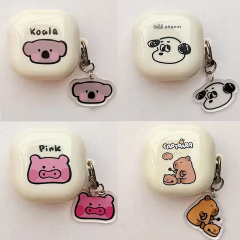 Case for Samsung Galaxy Buds Pro Buds2 Pro Buds Live FE Cover Cute Animals Pattern Keychain Silicone Earphone Accessories Funda