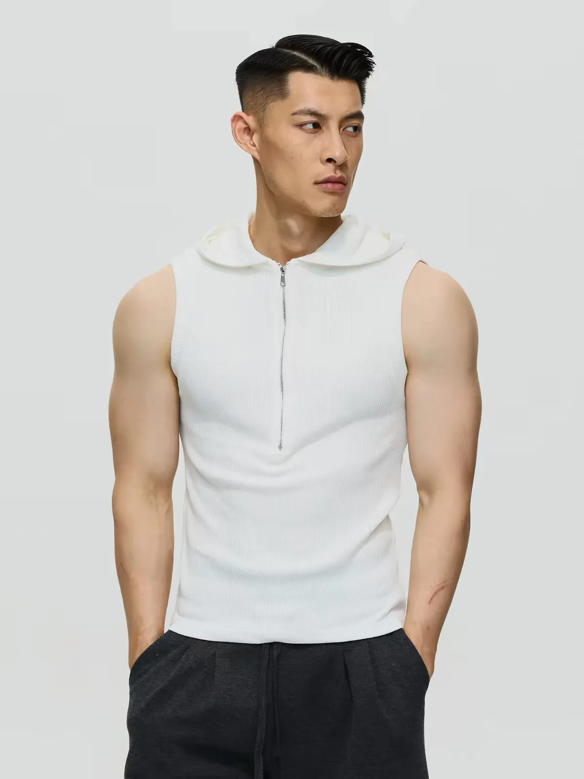 American Style Casual High Elasticity Hat Vest Men's Summer Versatile Texture Training Top Commuting Sweat Wicking Outerwear