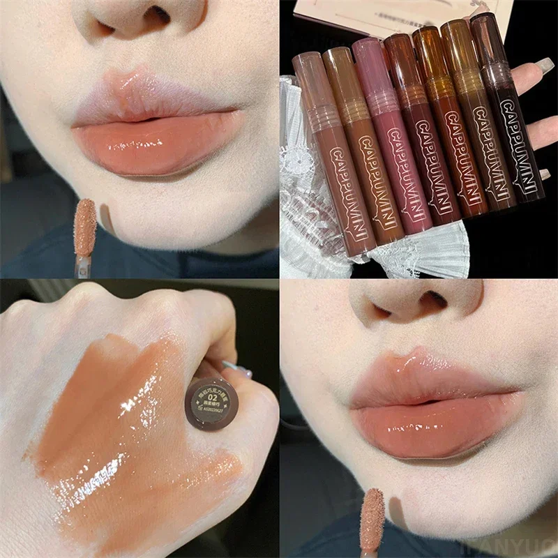 Punk Dark Brown Mirror Water Lip Gloss Red Lip Glaze Transparent Glass Lip Oil Waterproof Liquid Lipstick Nude Clear Tint Makeup