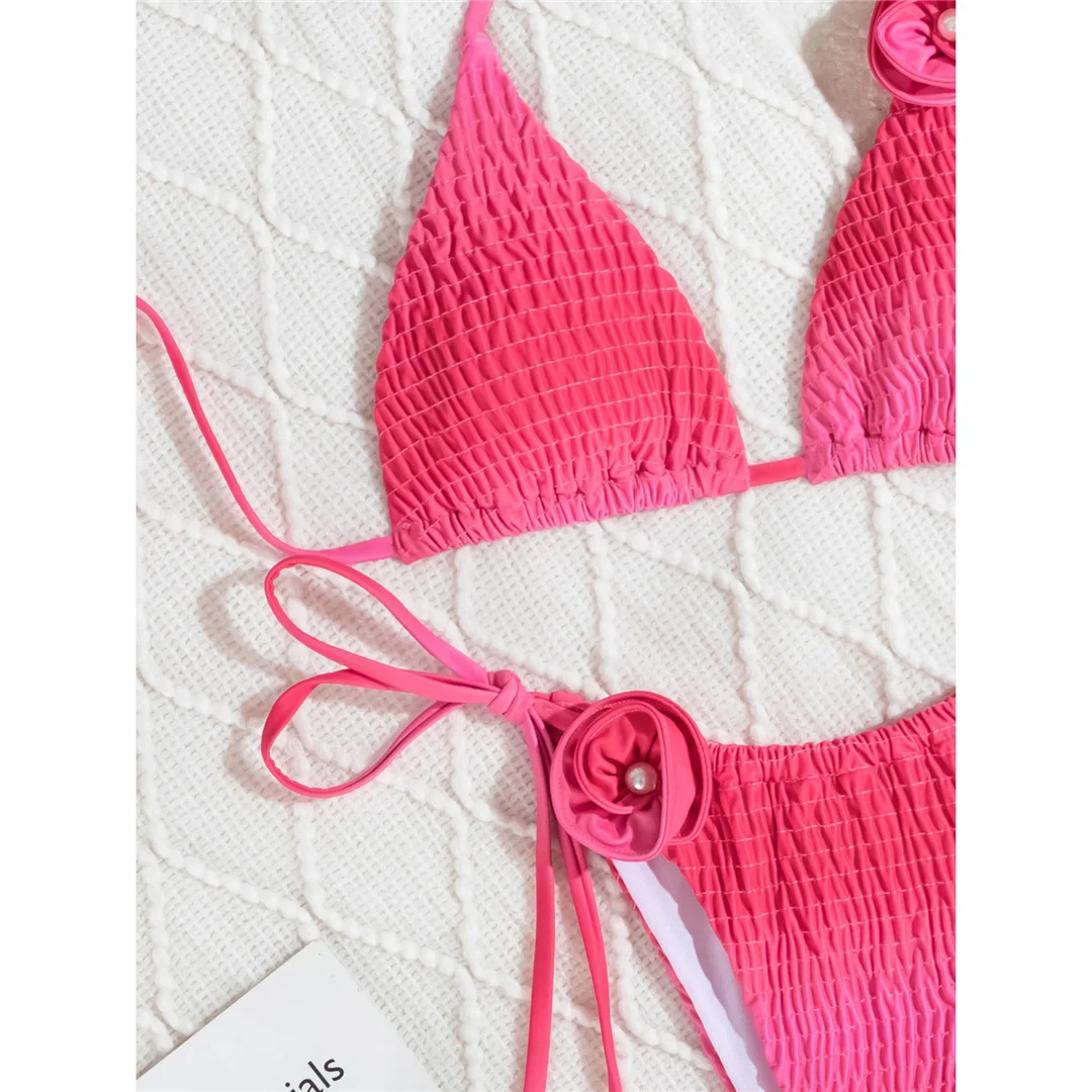 3D-Blumen-Neckholder-Bikini mit Raffungen, zweiteiliger Badeanzug für Damen, Badebekleidung, Badeanzug, Badebekleidung, Badeanzug V6221 – Detail 23