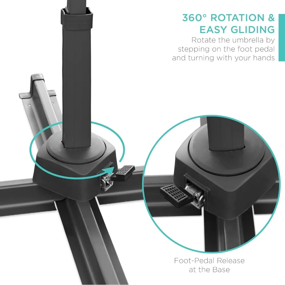 Best Choice Products 10ft Solar LED Cantilever Patio Umbrella, 360-Degree Rotation Hanging Offset Market Outdoor Sun Shade