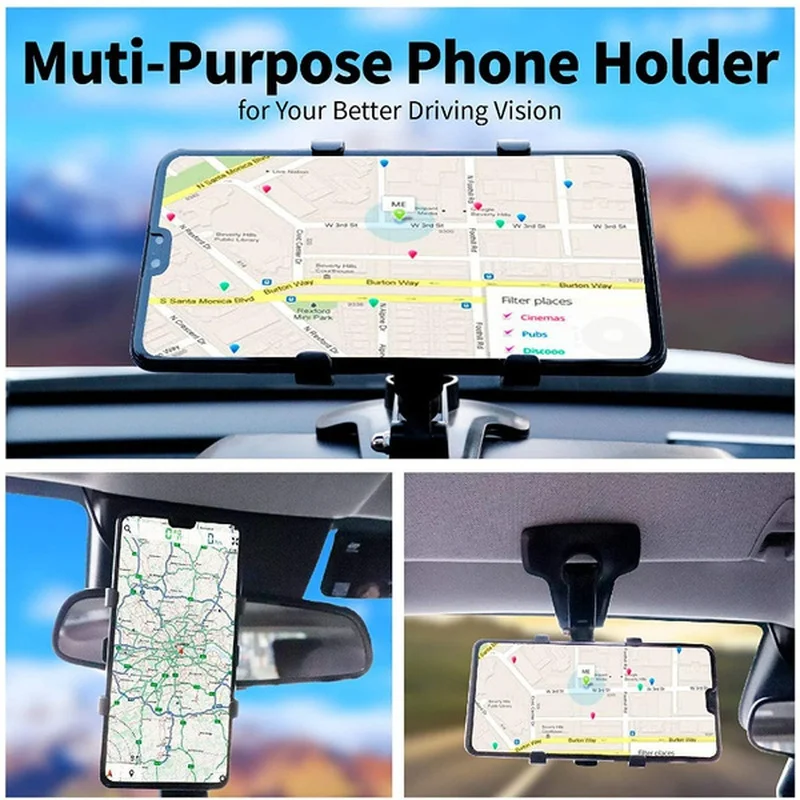 360° Rotation Car Phone Holder Multipurpose Car Phone Mount Cell Phone Clip Mount Stand Suitable for 4 To 7 Inch Smartphones