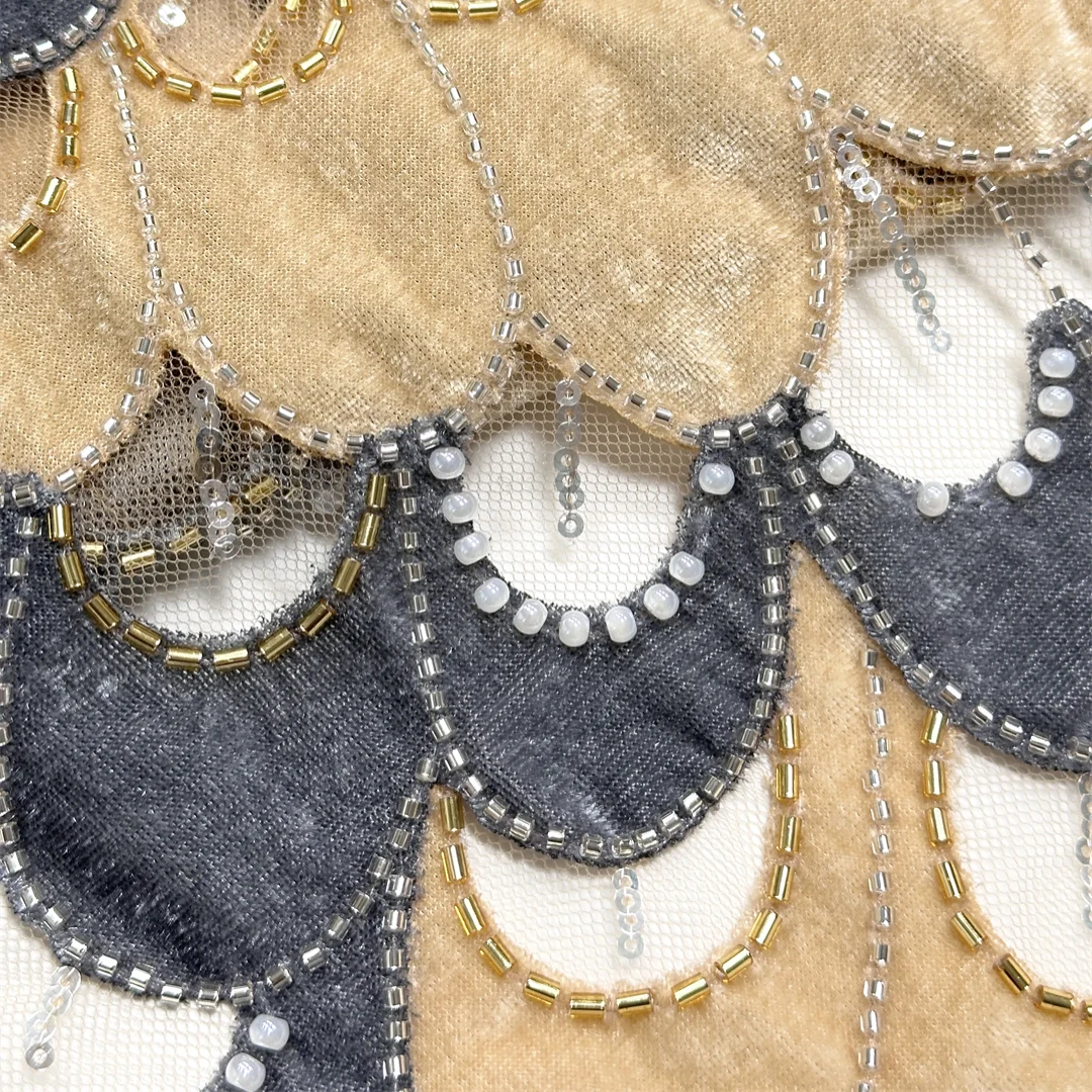 African Sequins Beaded Lace Fabric Large Floral Embroidery Velvet Patchwork Mesh Tulle For Wedding Evening Party Dress Sewing