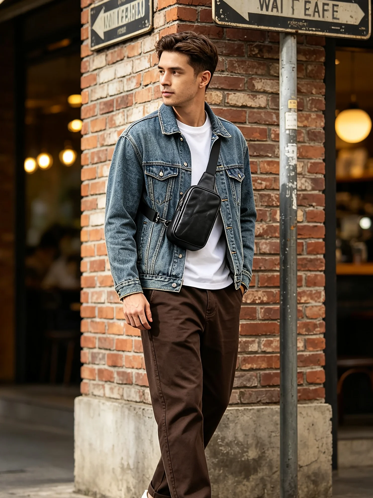 S.WORKER Echtes Leder Herren Casual Brusttasche Mini 7 Zoll Rindsleder Umhängetasche Modische Pflanzlich Gegerbte Leder-Handytasche – Detail 3