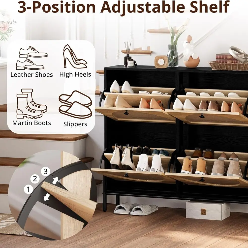 خزانة أحذية IRONCK Rattan مع 4 أدراج قابلة للطي، وخزانة تنظيم تخزين الأحذية قائمة بذاتها، وخزانة رف الأحذية الضيقة