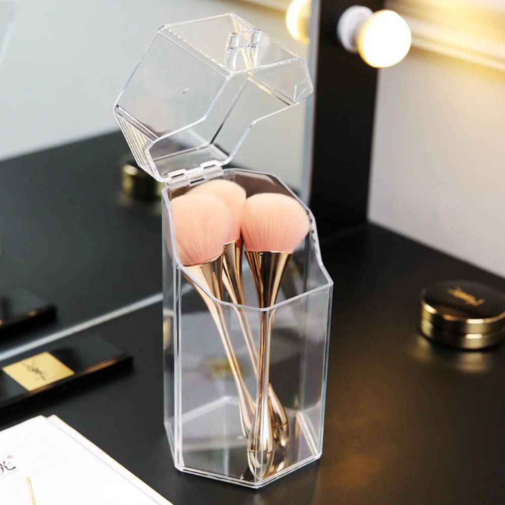 

Transparent Hexagon Makeup Brush Case Storage Holder For Travel Home Use Lightweight Portable Organizer Tool