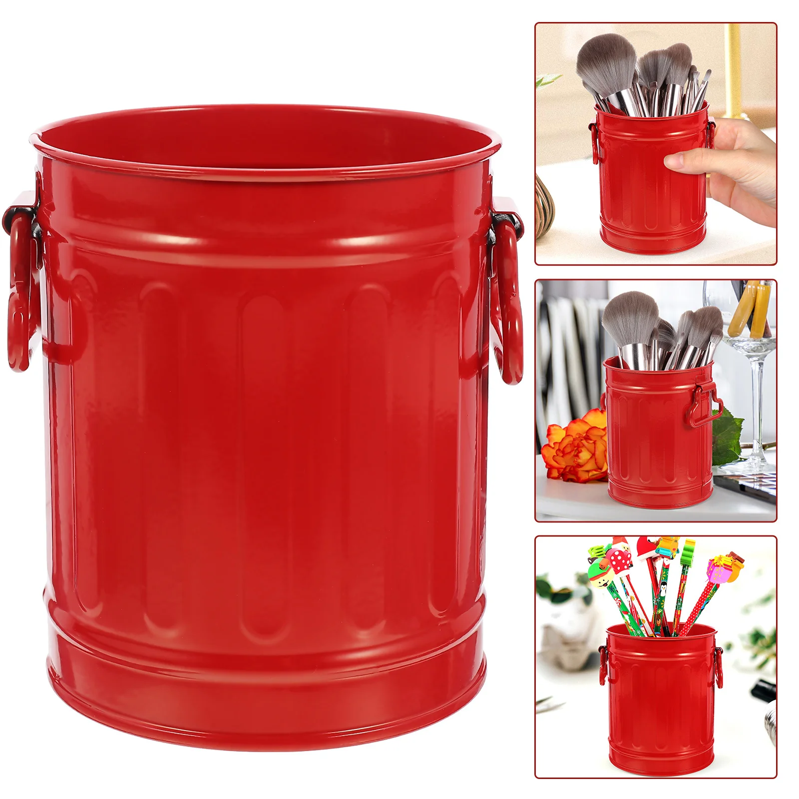 

1pc Creative Trash Can Iron Desktop Organizer Large Capacity Storage Box For Home Office Bedroom Stationery Holder Pen