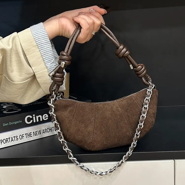 

2025 Winter 528 New Shoulder Bag Simple Casual Croissant Zipper Shoulder Crossbody Fashion Versatile