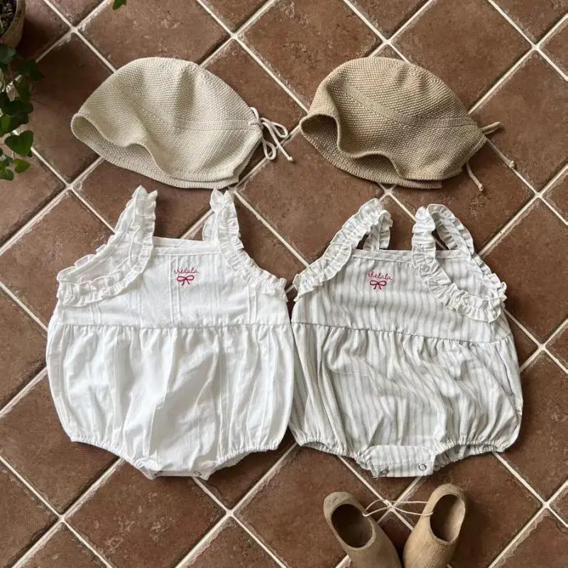 

2025 Summer New Baby Girl Sleeveless Sling Bodysuit Cotton Infant Toddler Striped Jumpsuit Newborn Thin Breathable Clothes 0-24M