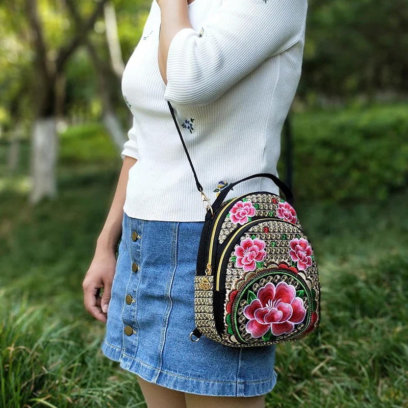 Mochila bordada con flores para mujer, mochila bohemia de cuatro usos, Estilo Vintage