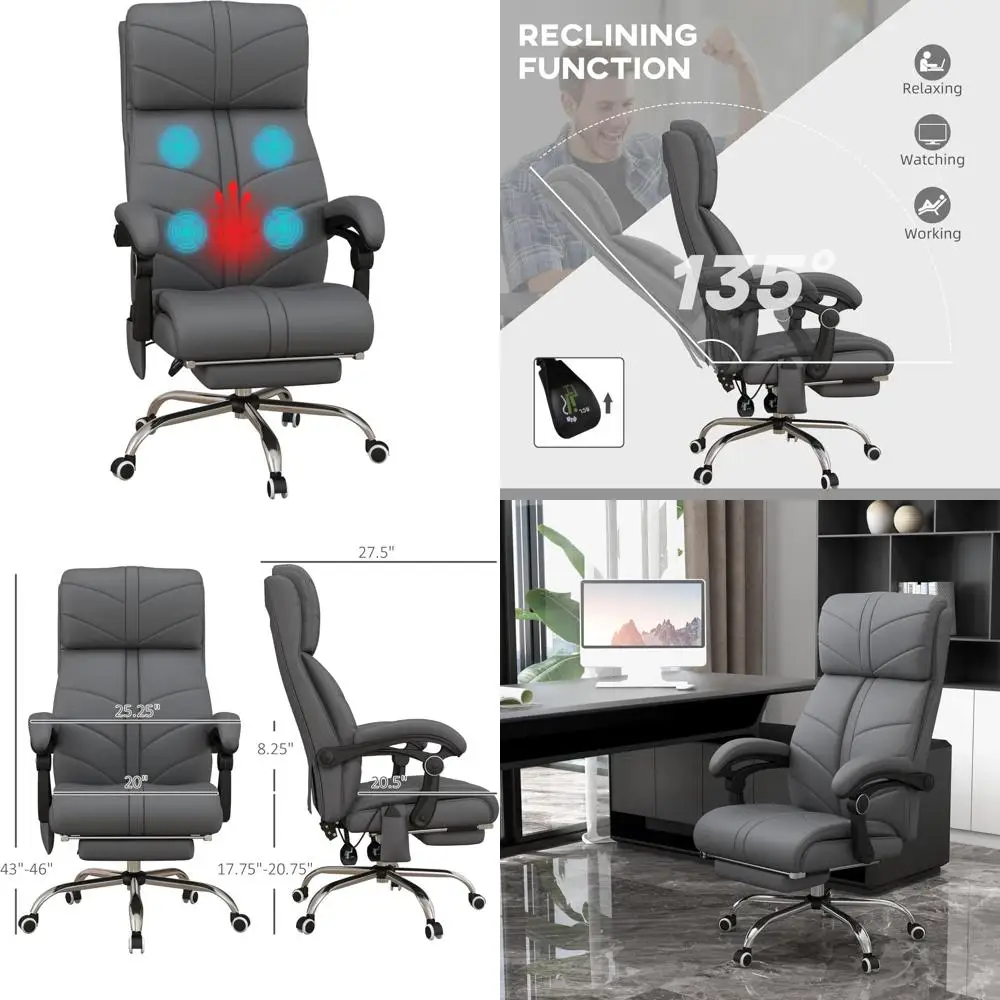 Heated Reclining PU Leather Computer Desk Chair with 4 Vibration Modes and Adjustable Height for Executive Comfort